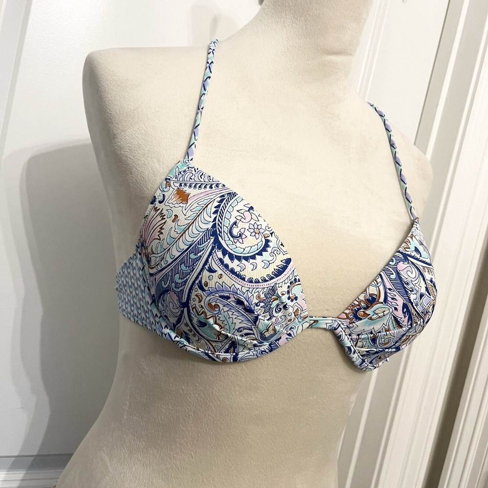 Victoria Secrets Bikini Set- 34B Padded Top- Small Bottom- Blue Purple Paisley - Picture 2 of 13